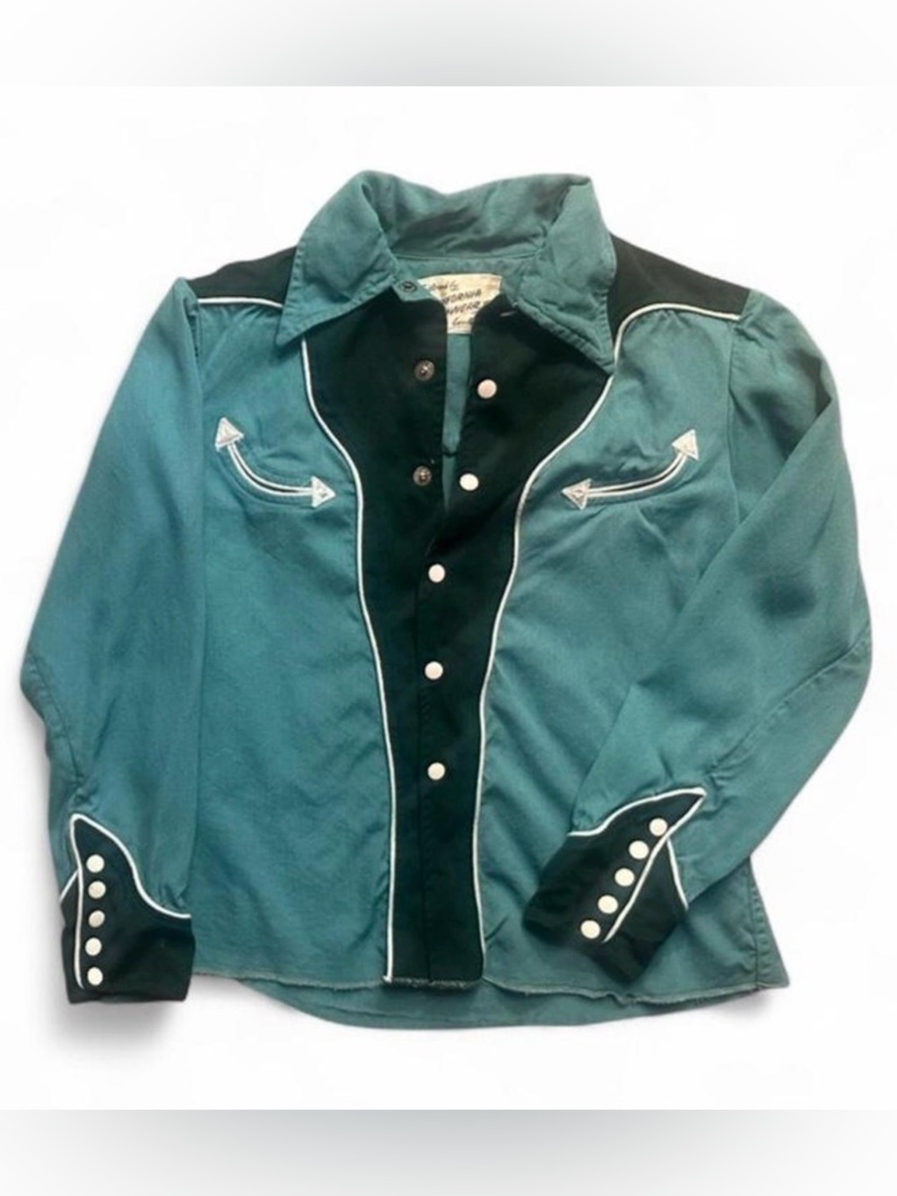 Vintage Western Button-Up Shirt in Teal & Black